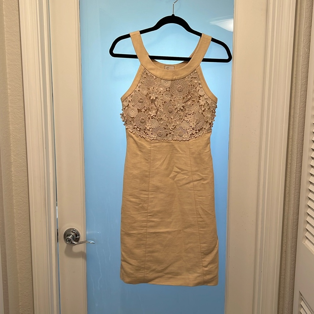 Anthropologie Floral Bodice Linen Blend Dress